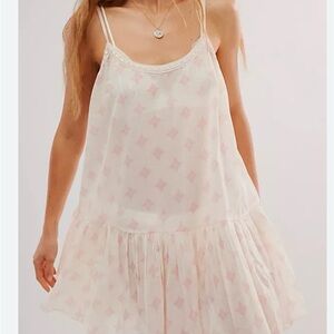 Free People Cream and Pink Patterned Chemise